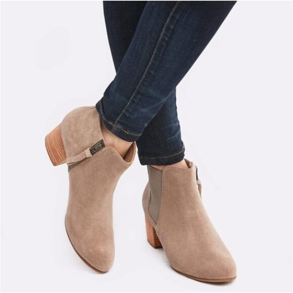 NIB ABLE Diana Block Heel Zipper Chelsea Boot Almond Suede Size 6.5 - Picture 1 of 12
